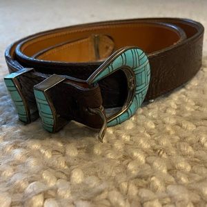 Dark brown leather with turquoise belt buckle size 38